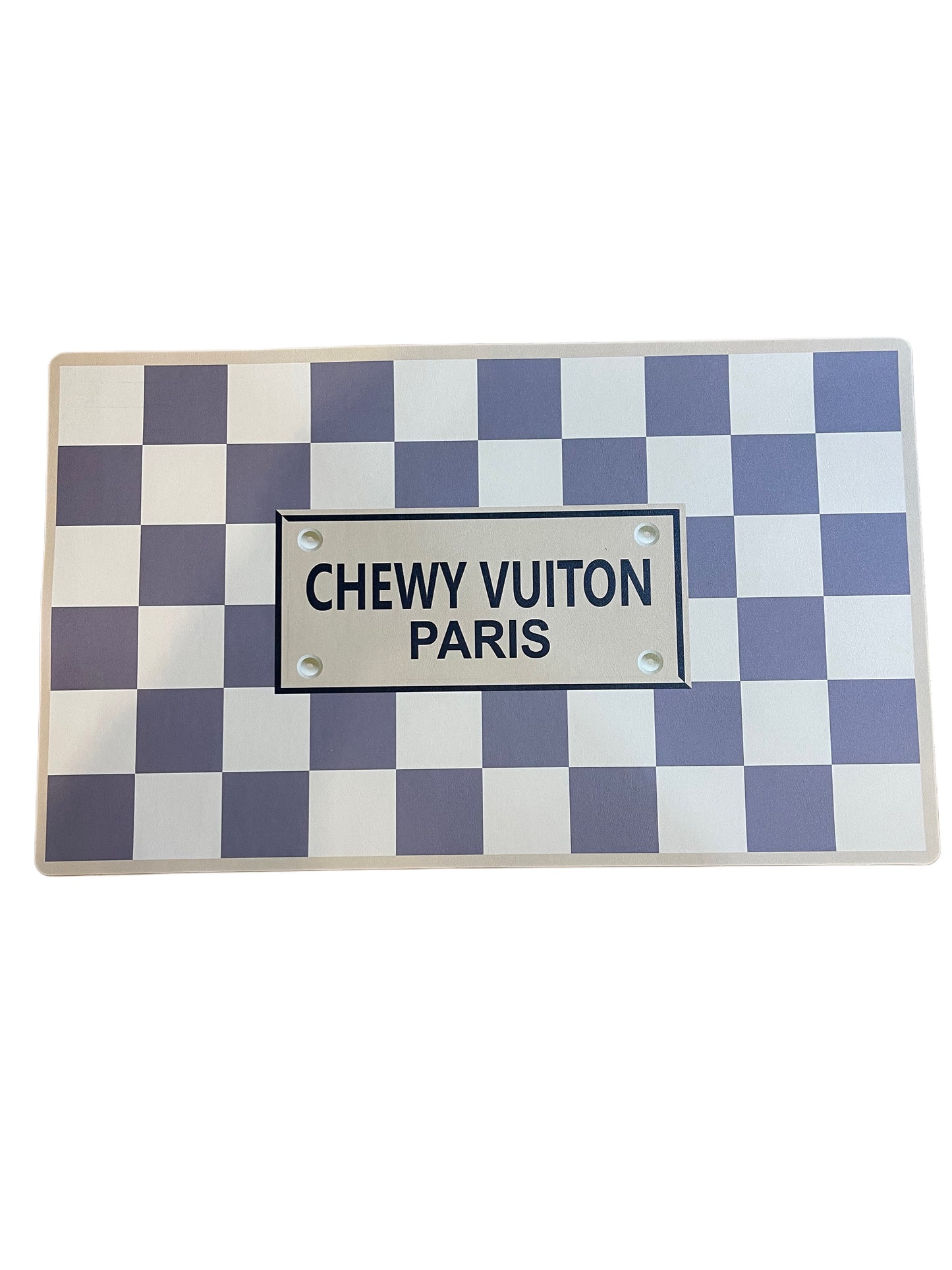 Chewy Vuiton Bowls & Mat - checkers